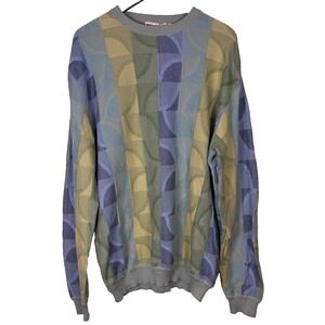 Vintage Rare St. Croix Knits Men's Sweater Size XL Bue Green Yellow Art to Wear
